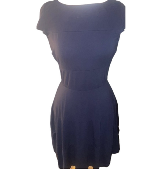 Banana Republic Solid Navy Blue Short Sleeve Flared Flounce Hem Dress - Picture 2 of 5